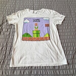 Nintendo Super Mario Bros Game Over Graphic T-Shirt White Mens M Retro Pixel